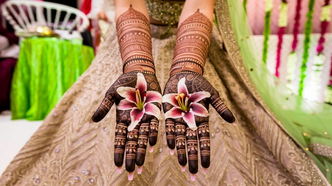 A lily flower like pattern with 3D effect tattoo mehendi design.